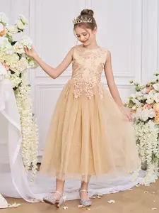 0050 Tween Girls' Lace Bridesmaid Dress Kids Wedding Party Prom Dress Beauty Pageant Evening Gown Mesh Princess Dress For Birthday Flower Girl Prom Formal Occasion