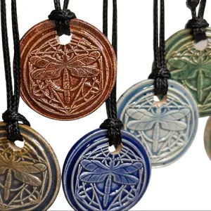 Geometric Dragonfly Cottagecore Ceramic Wax Seal Pendant Hippie Whimsical Choker Adjustable Cord Necklace Clay Charms Celestial