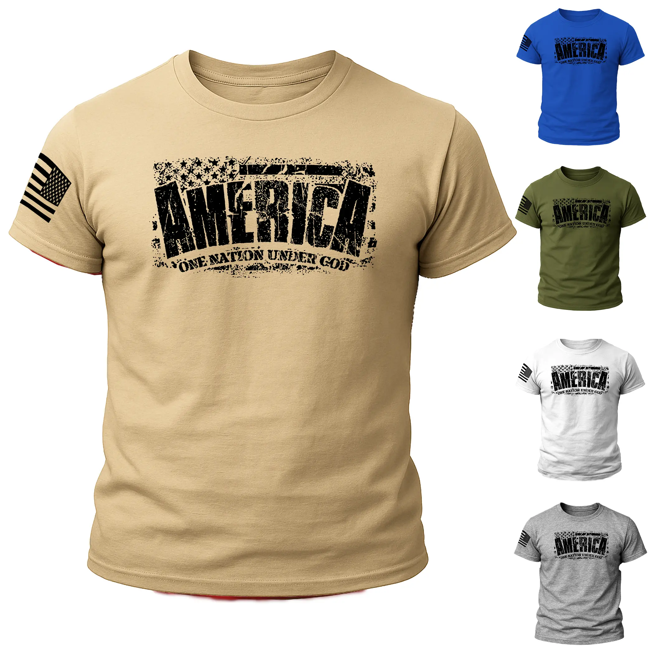 New Men's Distressed America One Nation Under GOD Flag T-Shirt –USA Graphic unisex shirt