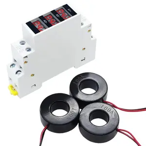 Industrial Din Rail 3-Channel AC Current Ammeter 3 Red LED Screen With 3pcs 100A Current Sensor Transformer