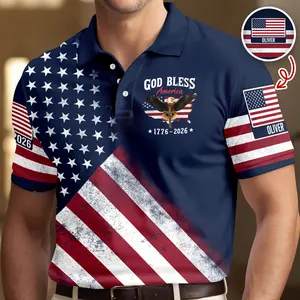 Custom Name USA 250th Anniversary Polo Shirt 1776–2026, Patriotic American Flag Golf Shirt, Personalized Father’s Day Gift