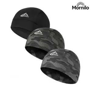 2Pcs/3Pcs Breathable Mesh Helmet Liner Skull Cap, Quick Dry Sweat Wicking Cycling Under Helmet Beanie, Camo & Solid Black Sports Hat for Motorcycle Running Fishing Outdoor Sports