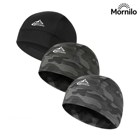 Breathable Mesh Helmet Liner Skull Cap - Quick-Dry Sweat-Wicking Under-Helmet Beanie, 2pc/3pc Set, Camo & Solid Black, Anti-Odor Breathable Venting for Cycling Motorcycle Running Fishing Outdoors