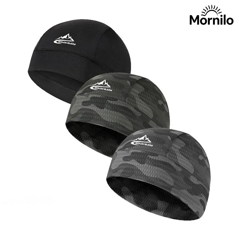 2Pcs/3Pcs Breathable Mesh Helmet Liner Skull Cap, Quick Dry Sweat Wicking Cycling Under Helmet Beanie, Camo & Solid Black Sports Hat for Motorcycle Running Fishing Outdoor Sports