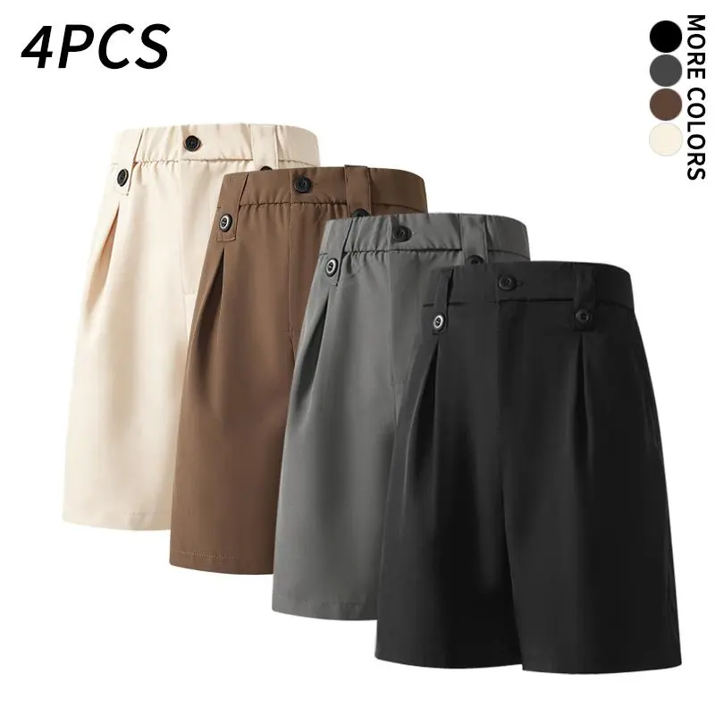 4 Pieces Men’s Pleated Suit Shorts with Free Socks, Business Casual Dress Shorts