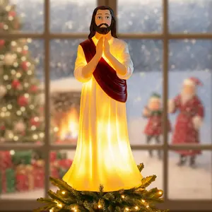 Jesus Christmas Tree Topper with LED Lights 9.84 Lighted Christian Religious Resin Jesus Tree Topper Decorations Ornament for Xmas Holiday Office Home Decor Gift