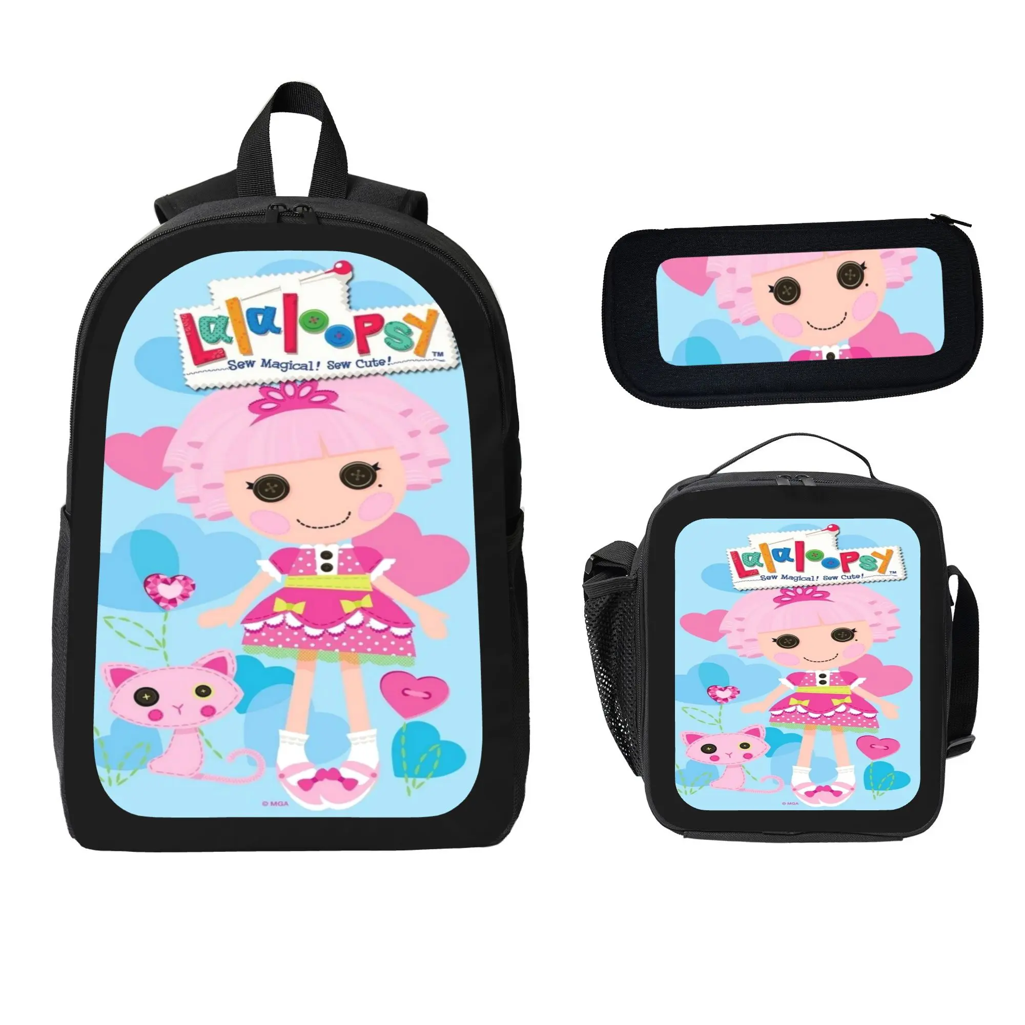 Girl's lalal-oopsy 3-Piece Backpack Collection - Matching School Backpack, Pencil Case & Lunch Bag - Polyester Construction, Lightweight for Daily Adventure