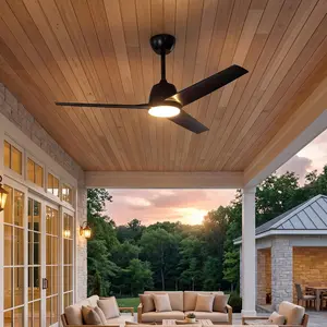 Tribesigns 52" Outdoor Ceiling Fans with Lights and Remote, IP66 Waterproof Ceiling Fan With 2 Downrods, 3CCT, Stepless Dimming, Reversible DC Motor, 6-Speed Quiet Hanging Fan for Patio, Porch, Black