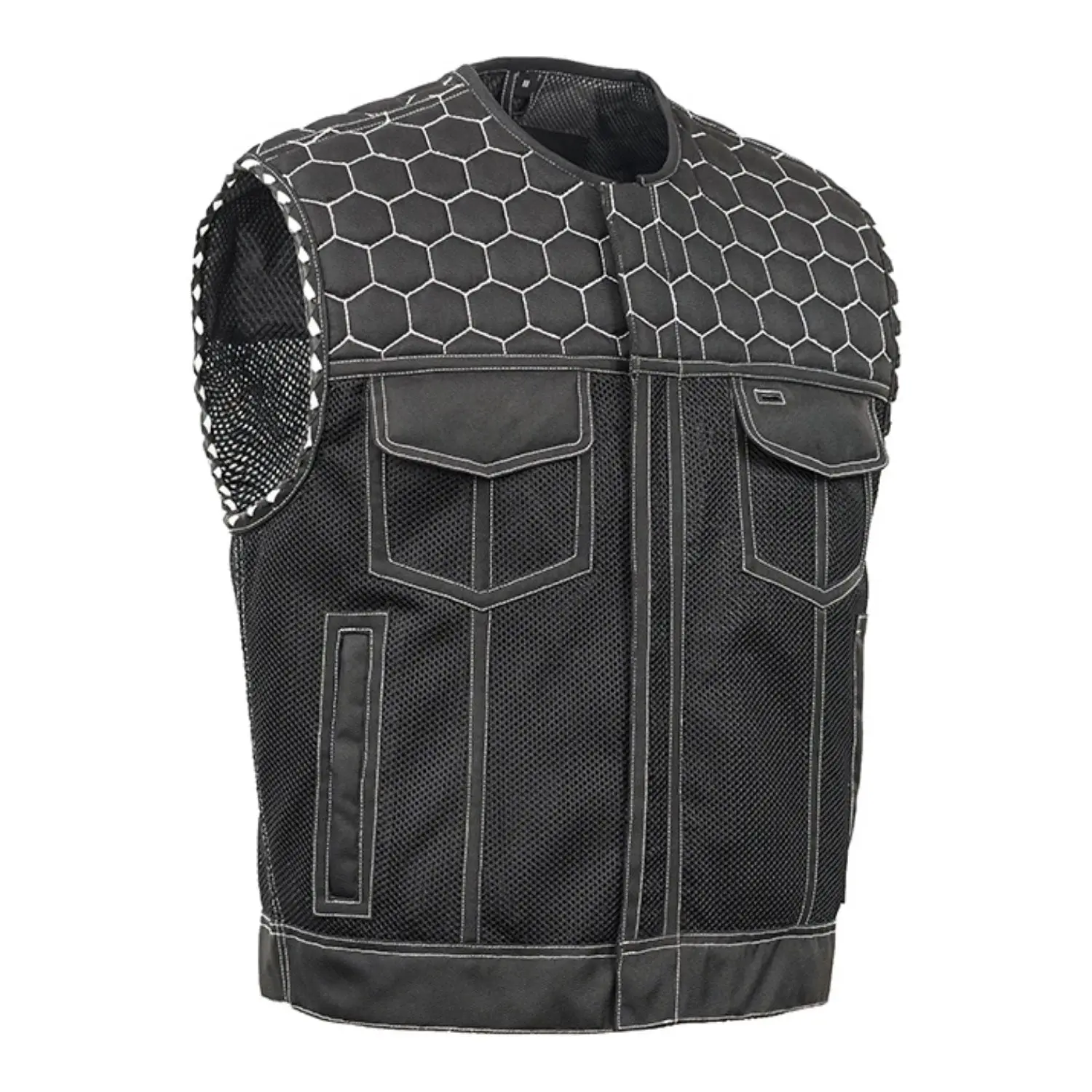 DANIEL SMART Ravenant™ Men’s Lowcut Summer Spark Biker Style Moto Protective Motorcycle Mesh Vest with Leather Braiding, Concealed Carry Pockets, Biker Style Vests, Moto Vests