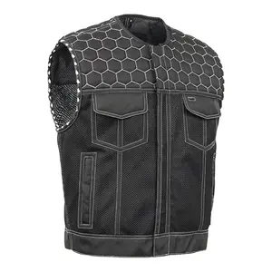 DANIEL SMART Ravenant™ Lowcut Summer Spark Men’s Motorcycle Mesh Vest with Leather Braiding & Concealed Carry Pockets