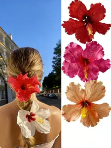 1pc New Style Hawaiian Artificial Hibiscus Flower Duckbill Clip Hairpin, Side Hair Clip Suitable for Bridal Weddings, Hawaiian Beach Tropical Party Decorative Hair Clip