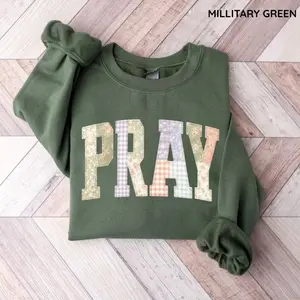 Pray Faux Quilted Religious Sweatshirt, Jesus Bible Verses Sweater Women Gift, Religious Faithful Crewneck