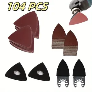104Pcs Oscillating Tool Detail Sanding Pads Kit Including 2Pcs Triangle Sanding Pads and 2Pcs Finger Sanding Pad 100Pcs Multitool Sandpaper Grit Fit for Finishing Wood Sanding Plaster Hand Tool Kit