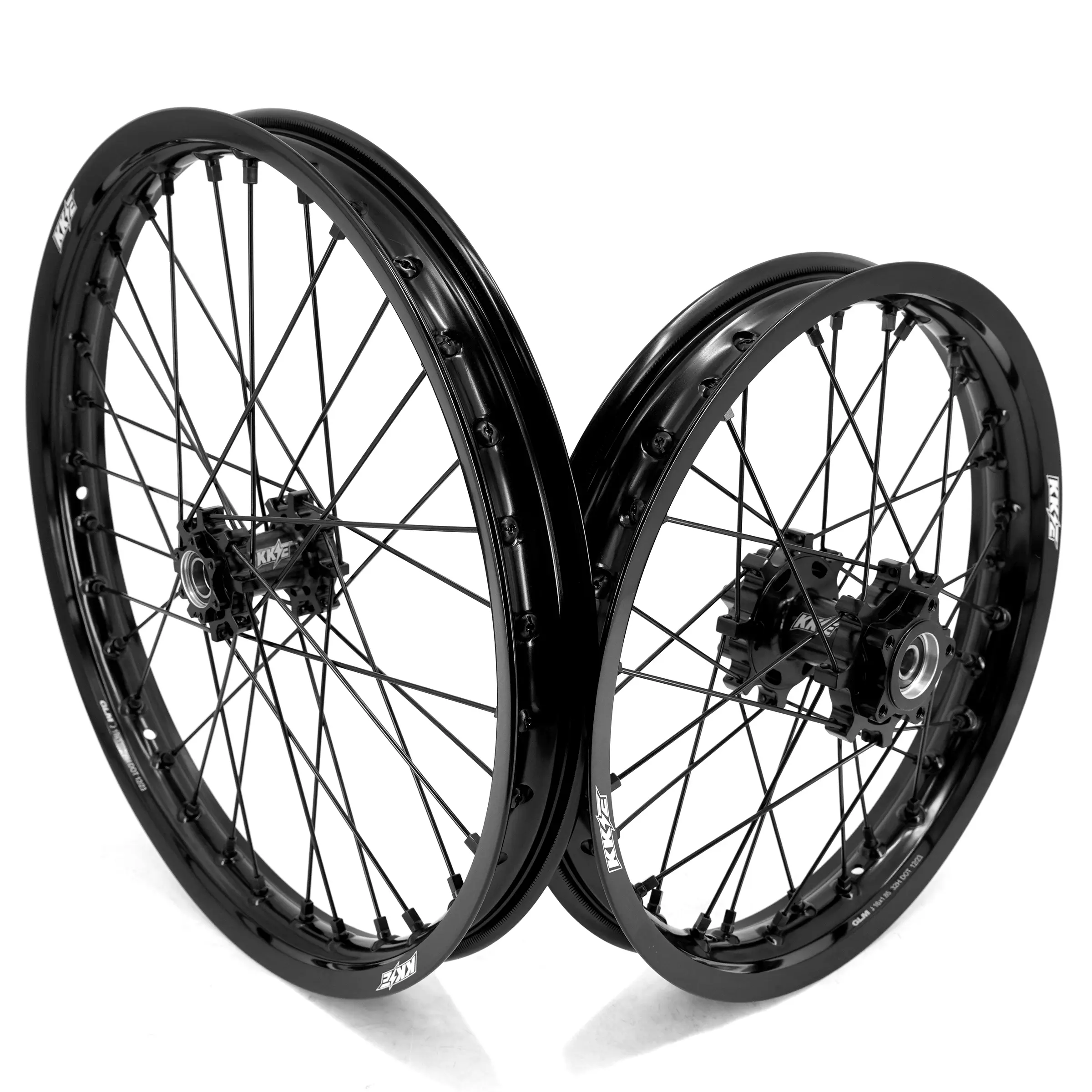 KKE 19/16 After Market Replacement Wheels for Talaria Sting mx3 R mx4, 6082-T6 Aluminum CNC Blue Hub, 7050-T6 Gloss Black Rims, High-Quality Iron Spokes, Alloy Nipples, DOT Approved, Seals, 7050-T6 Aluminum