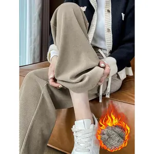 [Fleece-Lined Thickened Pants] Women's Flared Pants Autumn Fleece Straight-Leg s Pants, and Winter Fleece-Lined Wide-Leg Warm Polar 2 k sleepwear hoodies men long regular length brandy melville comfy longer straight jean- tall from all black denim style