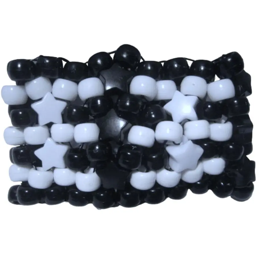 Kandi Cuff Black and White Gothic- Handmade Beaded Friendship Bracelet - Stars