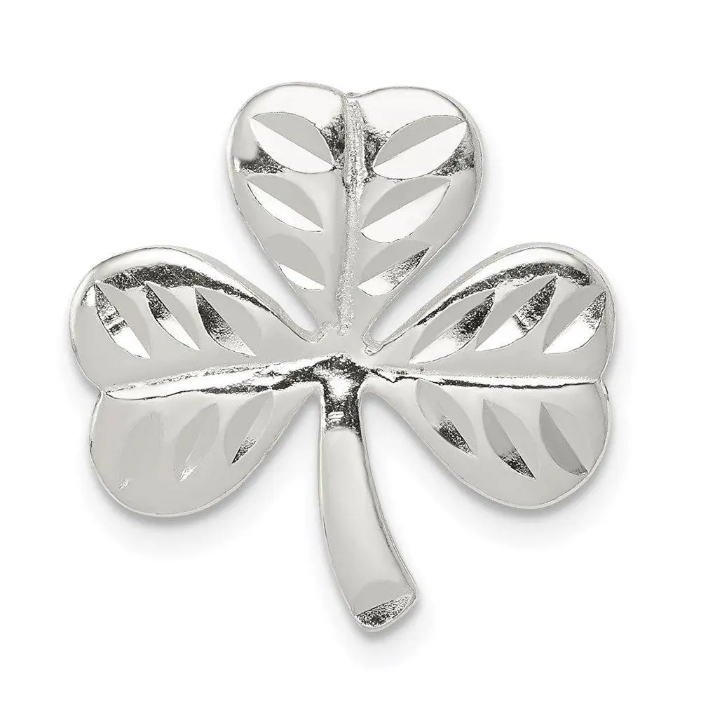 Sterling Silver Diamond-Cut Shamrock Chain Slide Necklace Irish Luck Gift Women