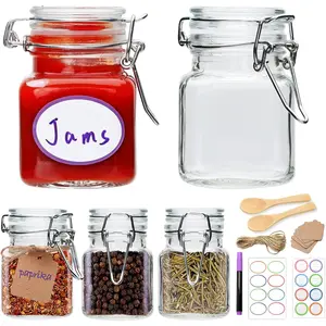 Small Glass Jars with ,4 oz  Jars with Labels,Small Glass Containers with Airtight Hinged Lid for  Kitchen, Arts & Crafts Projects, Spices, Decoration, Snack Foods (5 Pack)