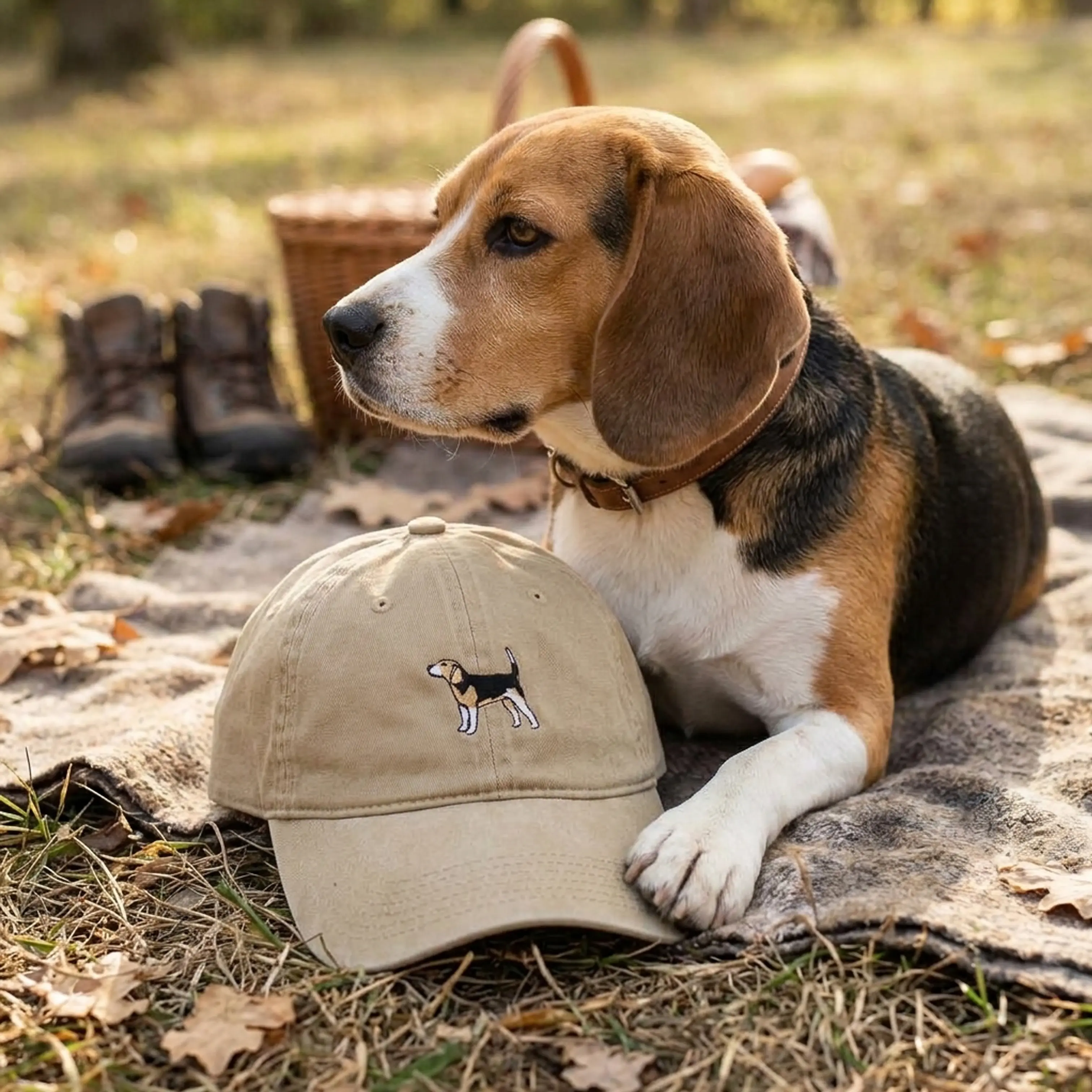 Beagle Dog Design Embroidered Dad Cap, Washed Cotton Sports & Outdoor Hat for Halloween Costumes