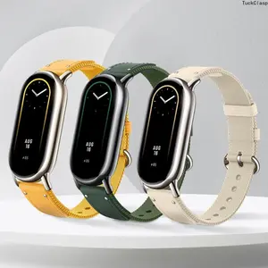 14mm Nylon & Leather-Spliced Sports Wristband Compatible with Xiaomi Smart Band 7/8, Breathable Woven Watch Strap, Comfortable Durable Replacement for Everyday & Fitness Wear