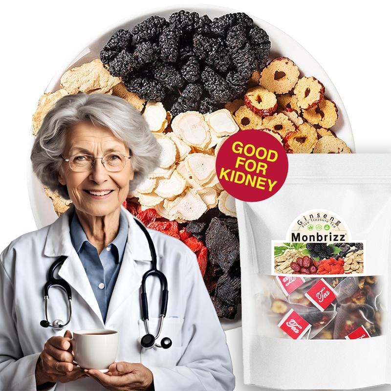 [Upgraded Formula]MONBRIZZ Five Treasure Ginseng Kidney Tea Organic Gift for Mom & Men 7 Precious Ingredients Formula Natural Herbal Beverage Good for Kidney