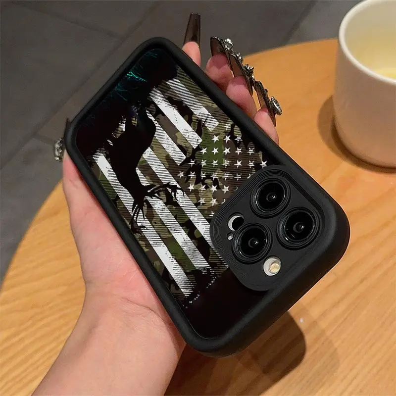 Flag & Deer Pattern Smartphone Casing, Anti-Drop Protector, Total Shockproof Handheld Phone Accessory for iPhone X/XS/X MAX/11/12/13/14/15/16 Pro Max Plus/12 Mini/13 Mini