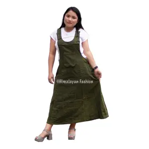 Himalayan Fashion Handmade Bib Overall Dress with Pocket - 100% Cotton Nepal | Jumper | Overall Dress Skirt | Women's - Handmade Dress | Dungaree Dress Casual Womenswear