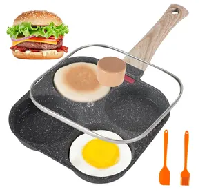4 Cup Egg Pans Nonstick, Aluminum Omelette Pan with Lid, Healthy Egg Skillet for Eggs, Pancakes, Crepes, Sandwiches, Compatible with Gas Stove