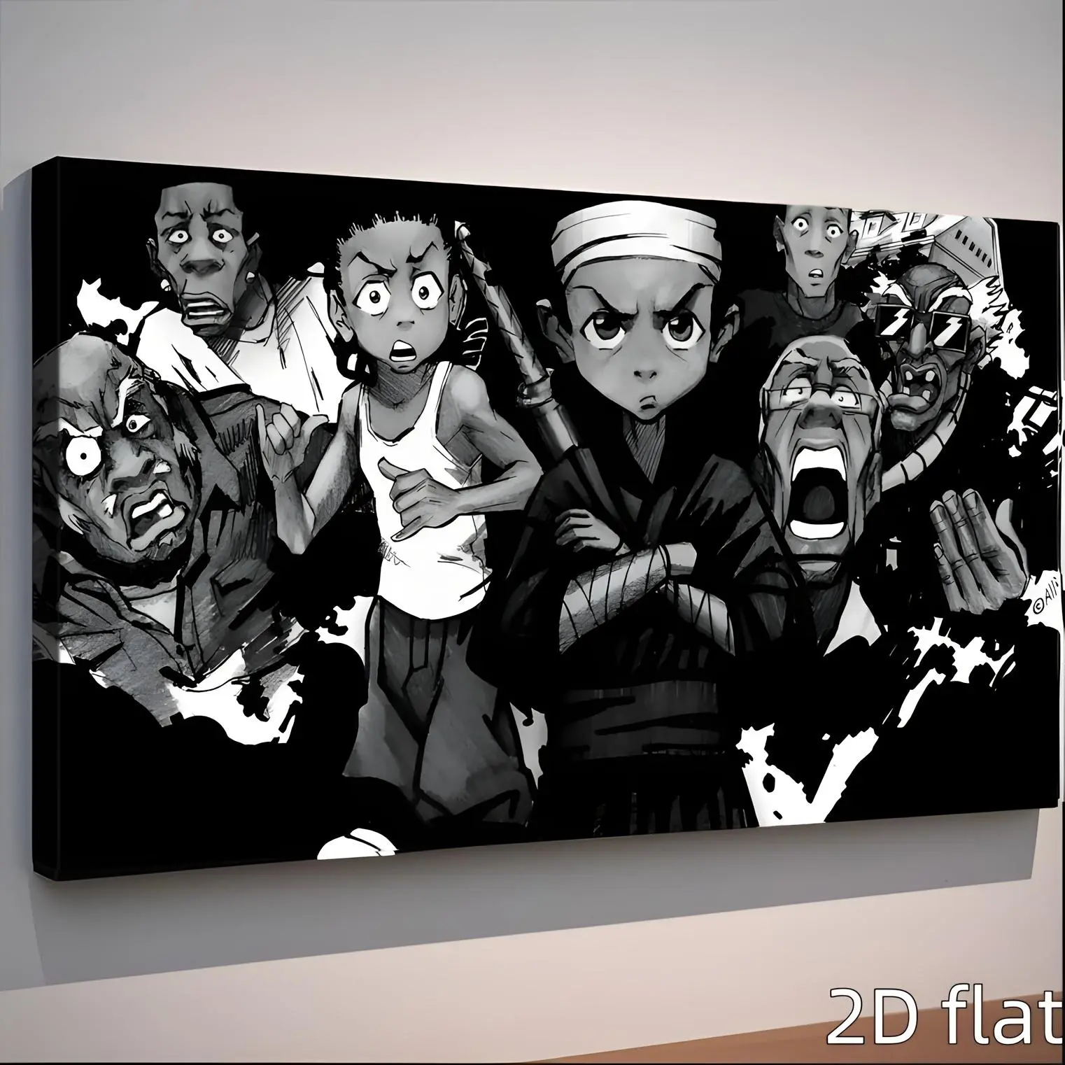 Black and White Urban Cartoon Canvas Wall Art, Bold Street Style Anime Character Poster, Modern Edgy Room Decor, Unframed Canvas Poster or Framed Canvas Wrap