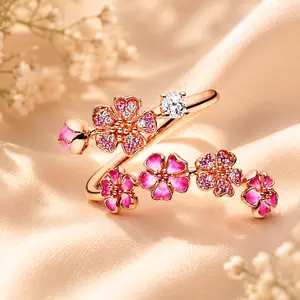 Peach Blossom Ring for Women, Adjustable Pink Flower Ring, Dainty Floral Jewelry Gift for Her, Cute Everyday Ring, for Bff Girlfriend Wife Daughter