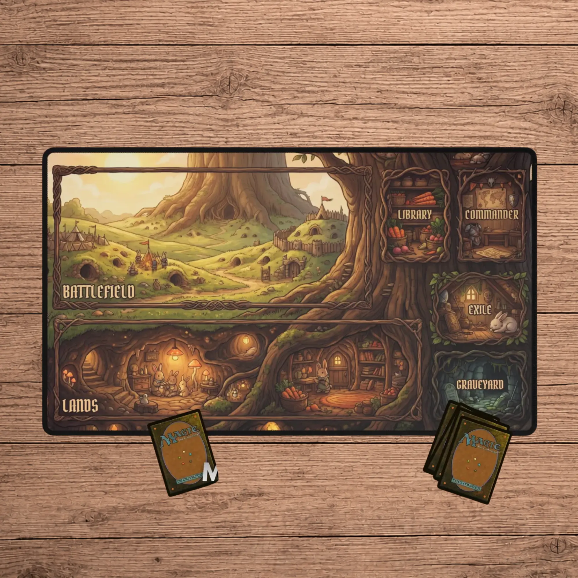 Bunny Kingdom MTG Playmat, TCG Mousepad, Cute Bunny Commander Playmat Mouse Pad