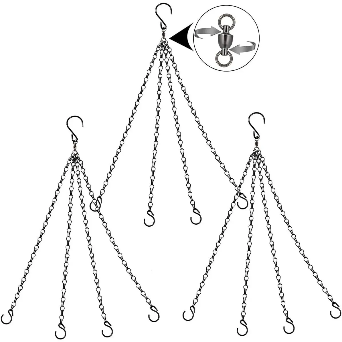 Update 360 Degree Rotatable Hanging Basket Chains,4 Point 16 Inches Hanging  Chain and Hook, Black  Hangers, Pack of 3 (16 Inches-4 Point)