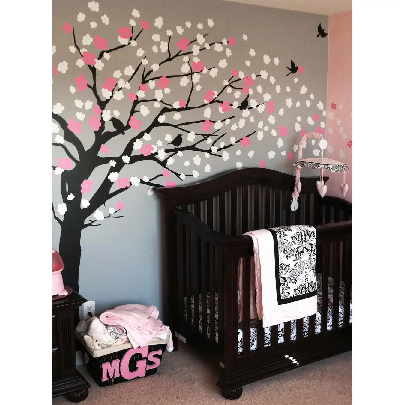 Elegant Cherry Blossom Flower Decorative Wall Decal - Scheme A, Baby Girl Nursery Accent Wall Home Decor Sticker