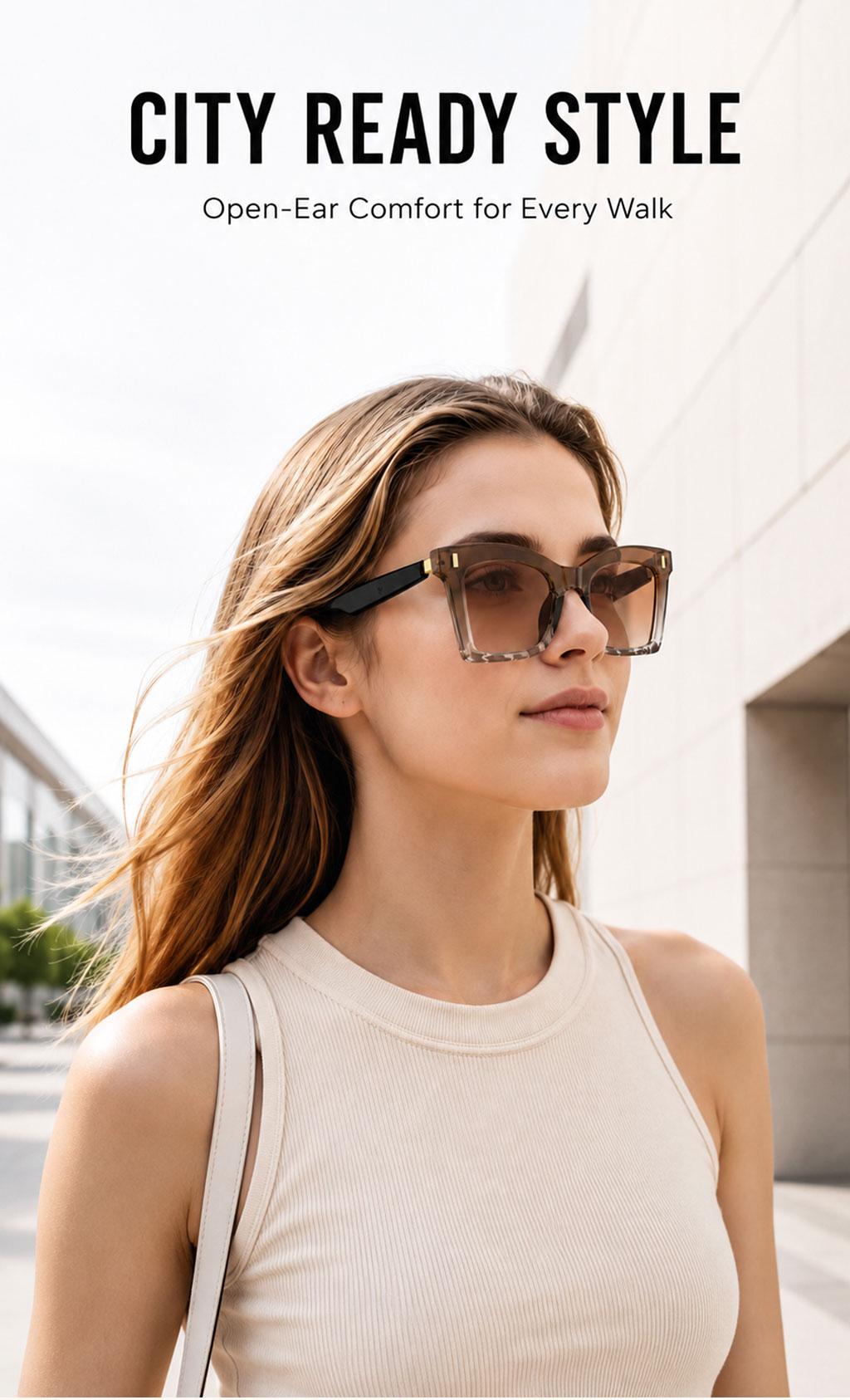 Smart Bluetooth Glasses, Bluetooth Audio Glasses, Auto Power On When Worn, Bluetooth Headset Sunglasses, Open-Ear Audio, Hands-Free Calling, Music Playback, Touch Control, Voice Assistant, Women's Sunglasses, Beach Sunglasses, Holiday Gift tiktokshopbackt