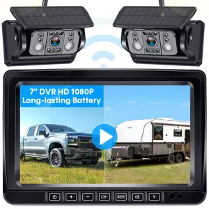Dual Rv Wireless Backup Camera For Trailer: Easy Setup Solar Rear View With 7-inch Recording Monitor - 4 Channels Strong Magnetic Hd 1080p Long-battery Life Camper  Truck Fifth Wheel