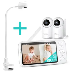 Jartoo 1860ft Long Range Video Baby Monitor with 2 Cameras, Clip Mount Included, AI Cry Detect  2K 5.5" Baby Monitor No WiFi Baby Camera Wireless, Clear Night Vision, ANC, 2-Way Talk, White Noise,6000mAh