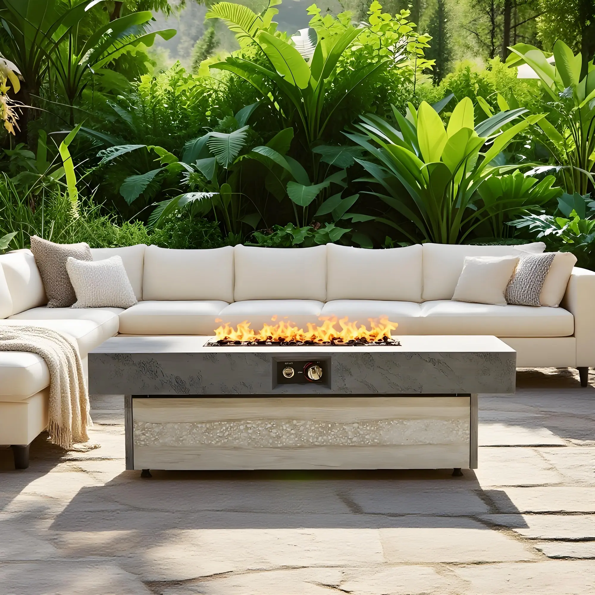 Eyisean 48" Outdoor Rectangle Propane Fire Pit Table - Durable Patio Smokeless Firepit with 50000 BTU, Waterproof Cover, Adjustable Ft, 2 Heights, Heating Gas Stove Coffee Table for Backyard, Portable Fire Pit, Smokeless Fire Pit