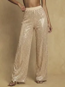 Sequin Wide Leg Pants - High Waist Elastic Waist Trousers, 3 Colors Available, Sparkly Party & Night Out Bottoms, Y2K Glam Aesthetic, Viral Trendy Women's Fashion