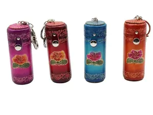 Genuine Handmade Cowhide Keychain Mini Embroidered Toothpick Case Genuine Leather Keychain Stylish Lipstick Holder Car Key Ring Pill Case with Snap Closure in Vibrant Colors