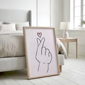 Korean Finger Heart Printable Wall Art, Saranghae, I Love You Print, Kpop Poster, 사랑해 Printable Minimalist Hand Line Art, Korean Pop Decor