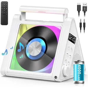 Portable CD Player with  & RGB Colorful Lights, 4000mAh Rechargeable  & Personal CD Players with Speakers, Supports CD/MP3/WMA, FM Radio/USB/AUX/Optical Output (White)