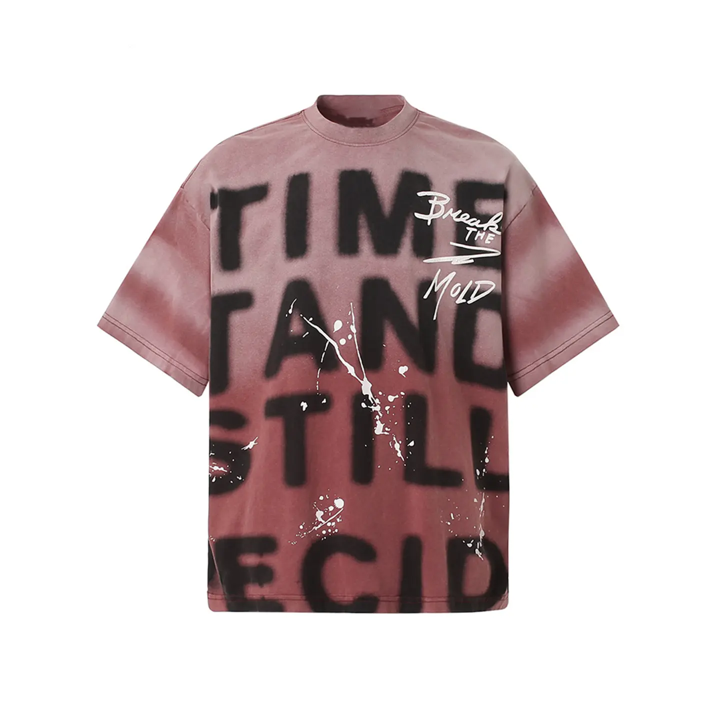 Inflation 100%Cotton Oversized Tee Tie Dye Acid Wash Break The Mold Letter Print Paint Splatter Graphic Vintage Gradient Streetwear T-Shirt 2026 Summer