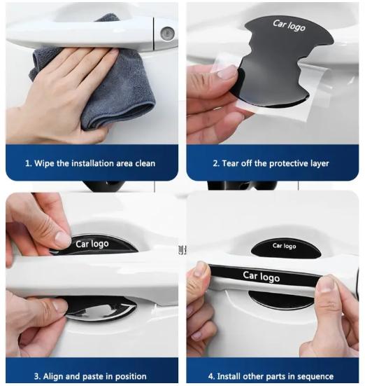 8-piece set for Chevrolet car door handle bowls—bumper protection stickers, scratch-resistant; automotive accessories/decals; universal vehicle/truck door handle bowl protective stickers; bumper and scratch protection strip decals/stickers.