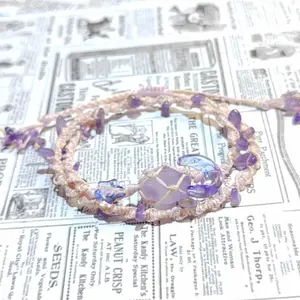 GX Magichouse Handmade Double Overlapping Galaxy Purple Bracelet - Stackable Bracelet with Natural Crystal Beads & Braided Cord Design Perfect Gift for Girlfriend Valentine's Day Accessory Everyday Jewelry Elegant Accessories Handmade Beads