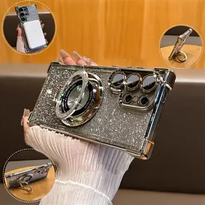 Phone Case - Lightweight Protective Cover Magnetic Cute Round Stand Luxurious Gold-Plated Shimmering Gradient Shimmering Transparent Protective Phone Case Compatible with Galaxy Galaxy Smartphone S26 /25/24/23/22/21/Ultra Plus FEShockproof Back Cover