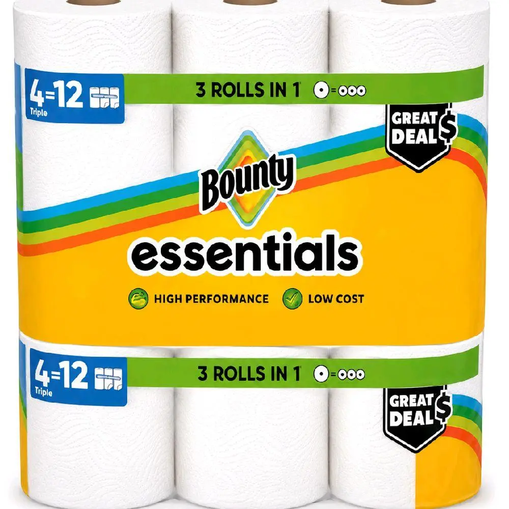 Bounty Essentials Kitchen Cleaning Paper Towels - 4 Triple Rolls (Equivalent to 12 Regular Rolls)
