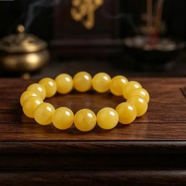 Taoist Chicken Oil Yellow Chalcedony Energy Bracelet, Earth Element Gather Positive Wealth Vigor, Stabilize Magnetic Field, Boost Steady Fortune & Noble Luck Jade Bracelet
