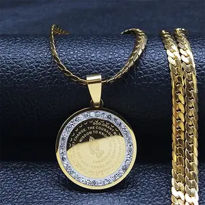 1pc European and American style carved round necklace with golden and silvery dual color options, inlaid with shiny synthetic zircon border hip-hop style pendant chain durable accessory