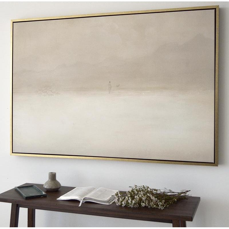 Premium Canvas: "Jesus Leaves the 99" Horizontal Sketch Bible Christian Faith Art. Features Beige, White, and Neutral Tones. Depicts the Lost Sheep and the Shepherd. Without Frame