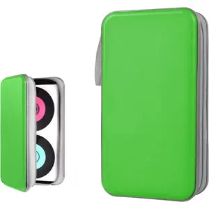 Car CD DVD Case, 96 Capacity Hard Plastic CD Holder, Portable Zipper DVD Disc Organizer Storage Wallet with Closure and Handy Strap, Car Accessories for Home Office Travel (Green)